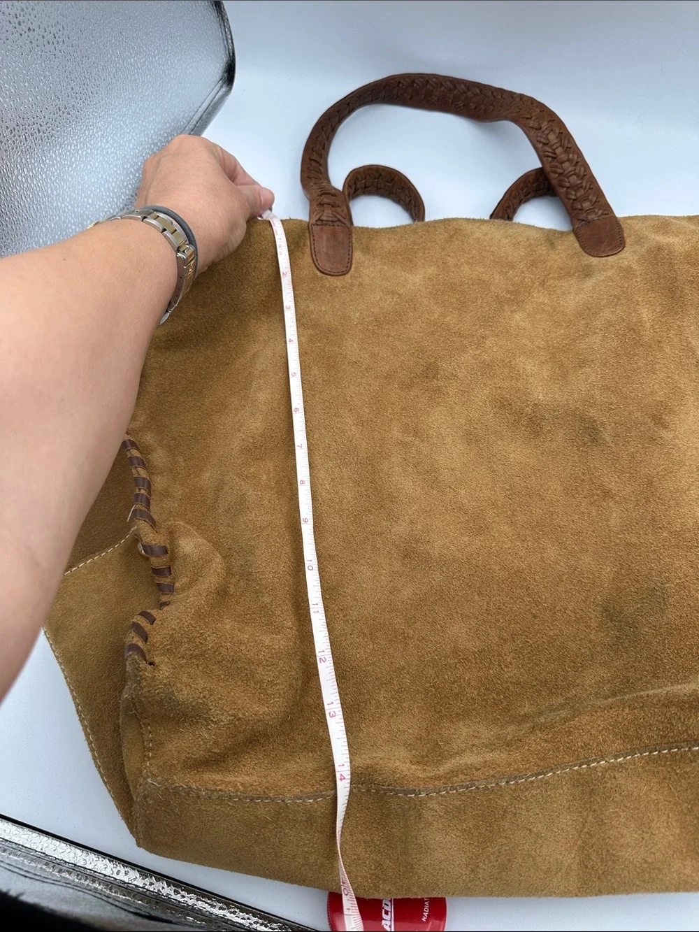 Massimo Dutti Large Suede  Bag with Woven Handles